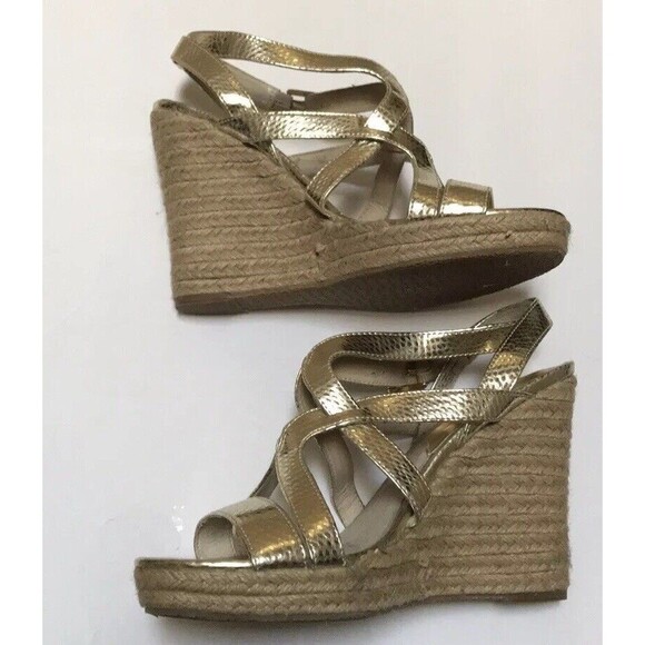 Michael Kors Palm Beach Gold Leather Snake Print Metallic Espadrille Wedge 9.5 - Picture 9 of 10